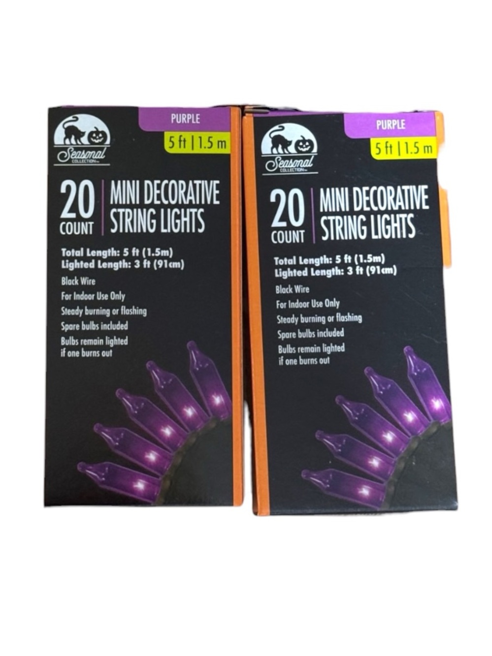 2 Pack Halloween 20 CT Purple 5 Ft String Light Set NWT